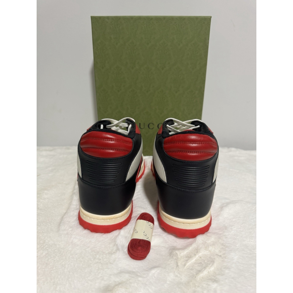 Gucci MAC80 High Leather Black/White/Red Sneakers Men Sz 10 (US 10.5) Authentic - Picture 3 of 5